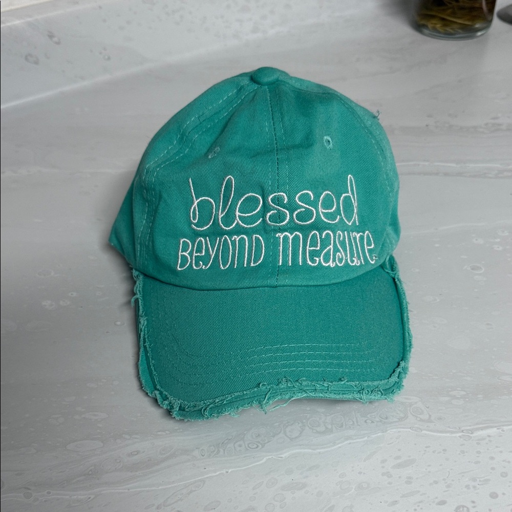Teal baseball Cap with Embroidered Rose